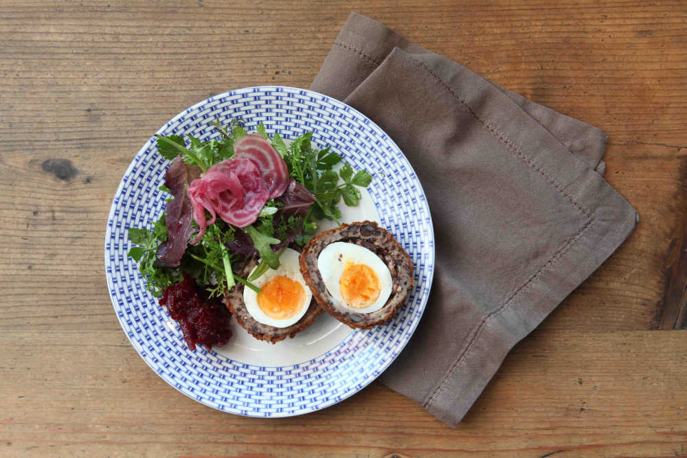 Mayo &lsquo;Scotch&rsquo; Egg with De Burca&rsquo;s Cumberland sausages, Kelly&rsquo;s Black pudding and Claremorris free range eggs