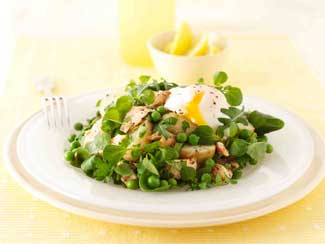 Warm Salad  of New Potato, Pea and Trout with Poached Egg